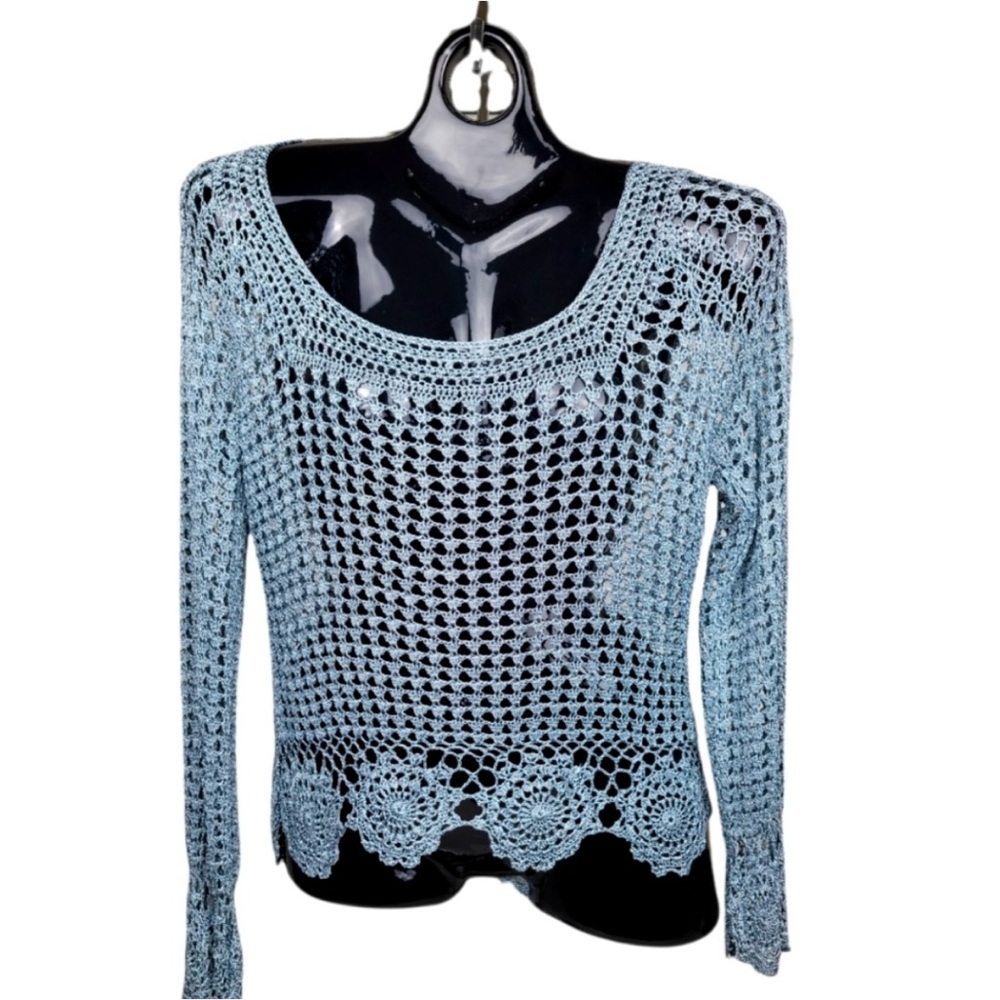 BCBG Ice Blue, Hand Crochet Sweater/Top